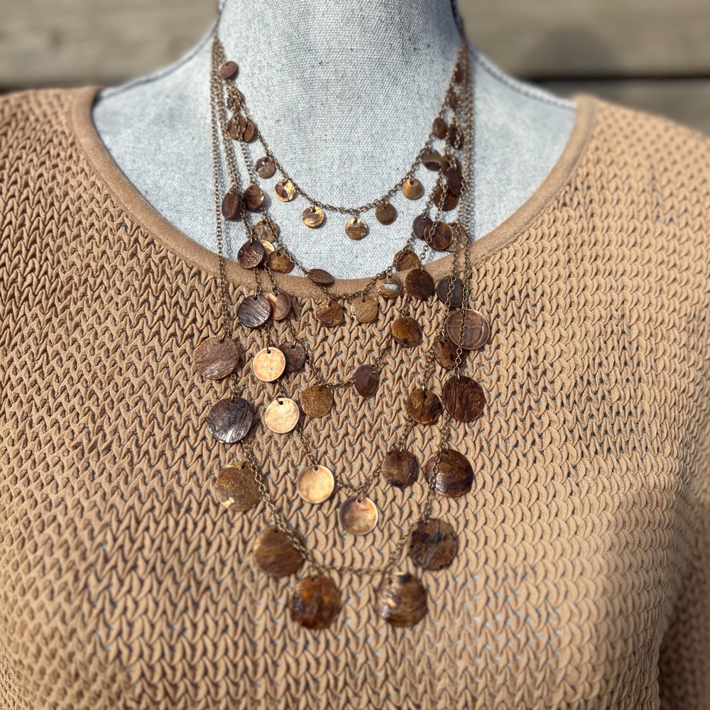 Boho Layered Shell Disc Necklace - Picture 1 of 7